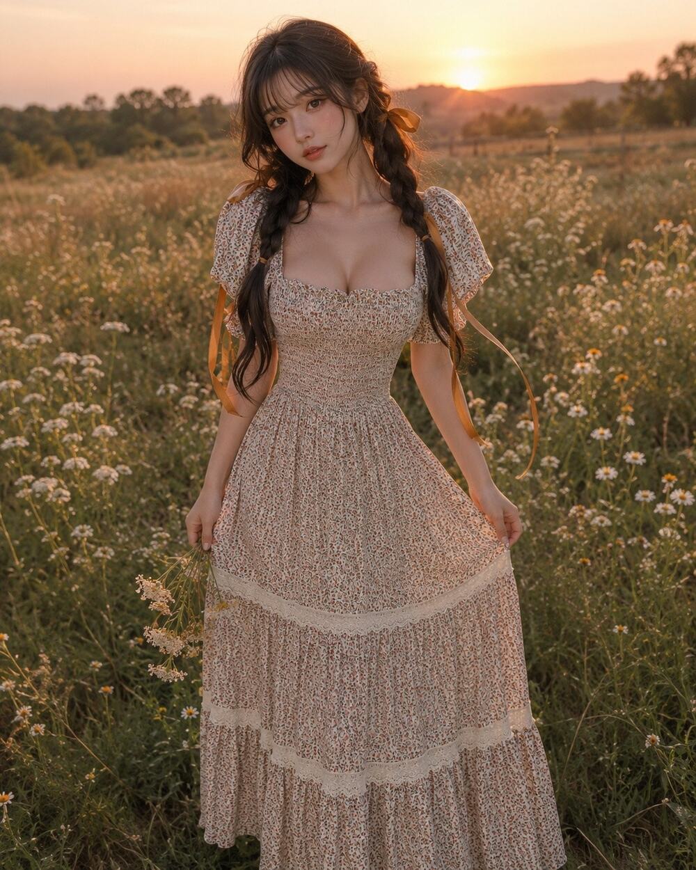 Milkmaid Romance meets Morning Light Prairie Romance Cottagecore maxi dress